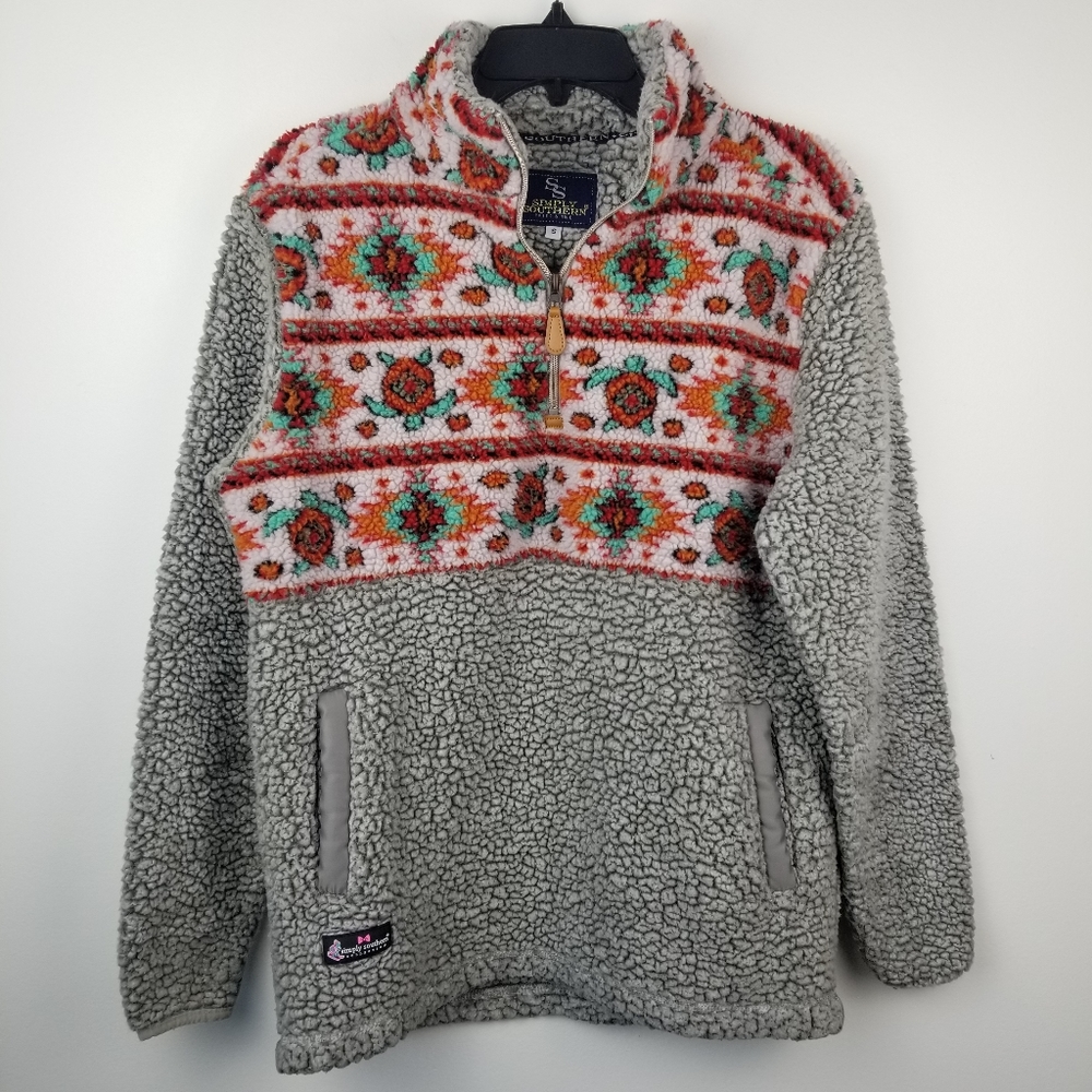 Simply Southern fleece sherpa turtle Aztec quarter zip pullover S